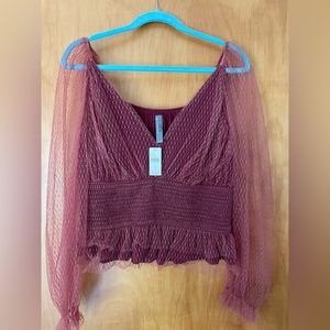 Anthropologie Wine Tulle blouse